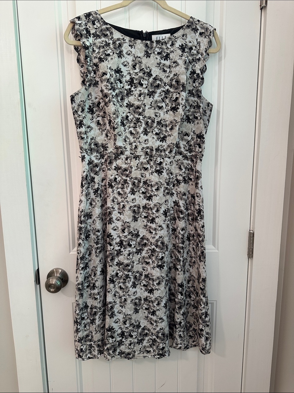 Floral A-Line Dress in Black and White